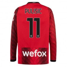 AC Milan Pulisic 11 Kotipelipaita 2023-24 Jalkapallo Pelipaidat Peliasut(L/S)