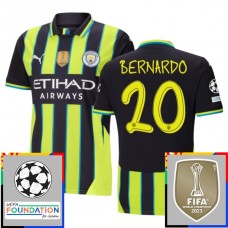 Manchester City FC Bernardo 20 Vieraspelipaita Champions League With Patch 2024-25 Jalkapallo Pelipaidat Peliasut