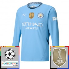 Manchester City FC Kotipelipaita Champions League With Patch 2024-25 Jalkapallo Pelipaidat Peliasut(L/S)