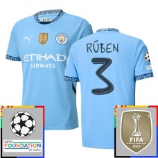Manchester City FC Rúben 3 Kotipelipaita Champions League With Patch 2024-25 Jalkapallo Pelipaidat Peliasut