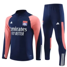 Olympique Lyonnais Lasten Verryttelypuku 2023-24 - 1-4 Zip Laivastonsininen Vaaleanpunainen