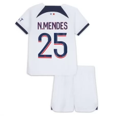Paris Saint Germain N.Mendes 25 Lasten Vieraspelipaita 2023-24 Jalkapallo Pelipaidat Peliasut